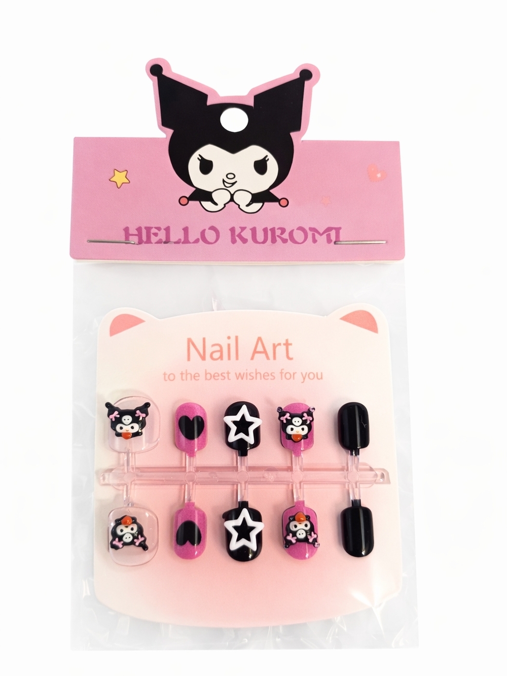 Kuromi Press On Nails Kawaii Nail Art Set 20 Nails for Kids or Small Fingers